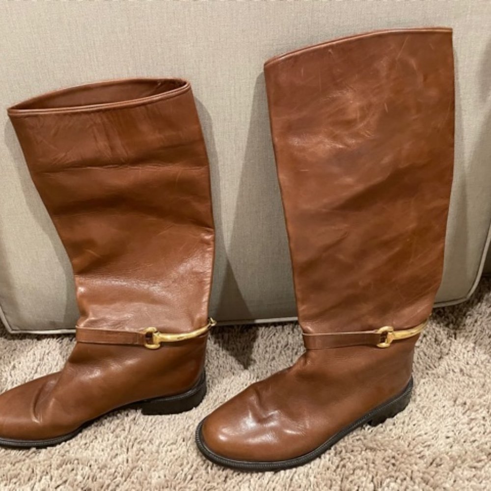 Great looking brown leather knee-high boots, 7